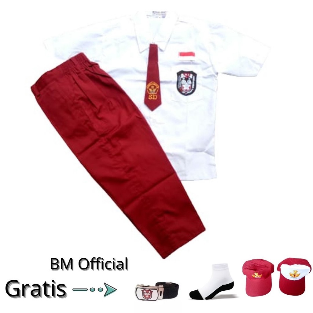 Jual Setelan Lengkap Baju Seragam Sekolah Sd Merah Putih Lengan Pendek Celana Panjang Laki Cowok