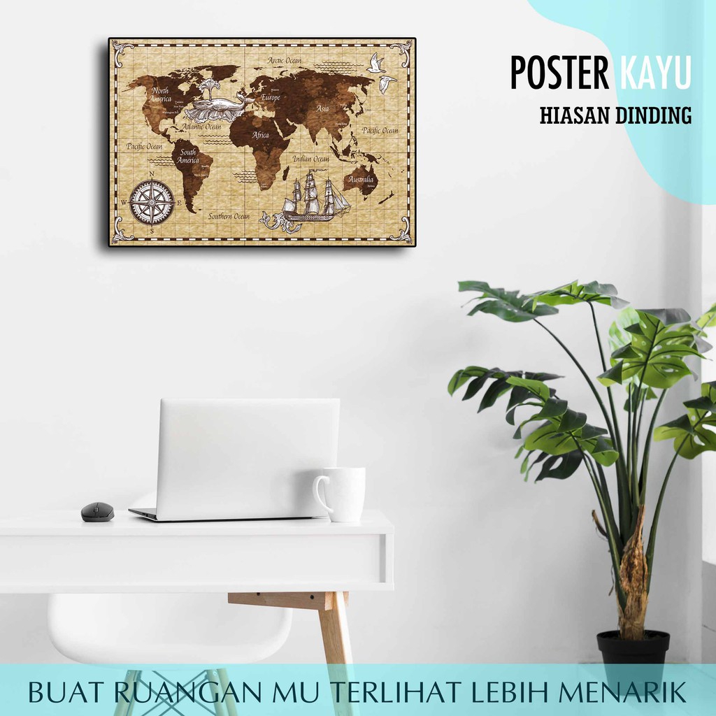 Jual Peta Dunia Poster Dinding Kayu Hiasan Dinding Minimalist Home ...