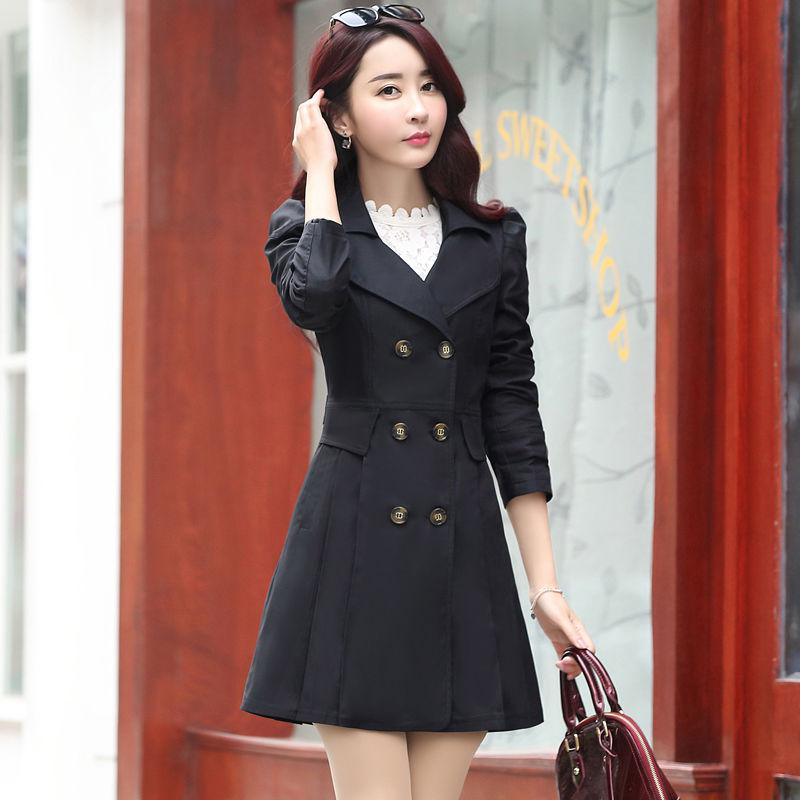 Jual Trench Coat Wanita Elegan FTLZZ New Women s Trench Coat Spring Autumn Black Green Slim Double Breast Shopee Indonesia