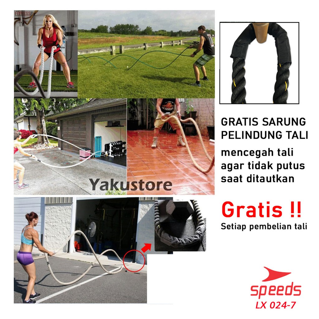 Jual SPEEDS Battle Rope 15 Meter Tali Fitness Battling Ropes Gym Free ...