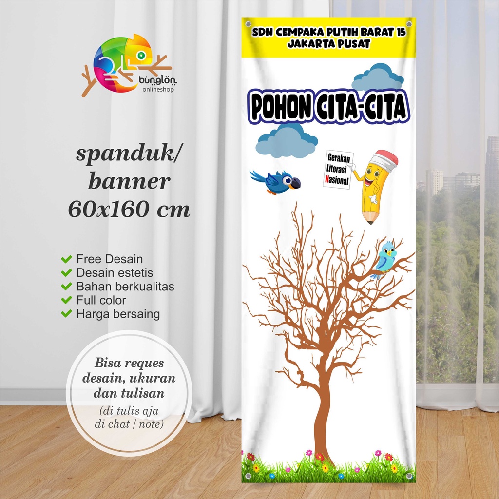 Jual Size 60x160 Spanduk Banner Pohon Cita Cita Pohon Literasi