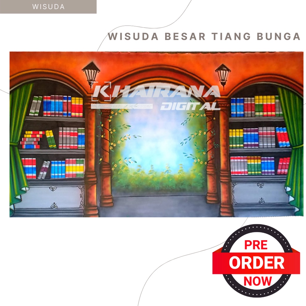 Jual Background Backdrop Layar Latar Foto Wisuda Rak Buku Gorden Besar