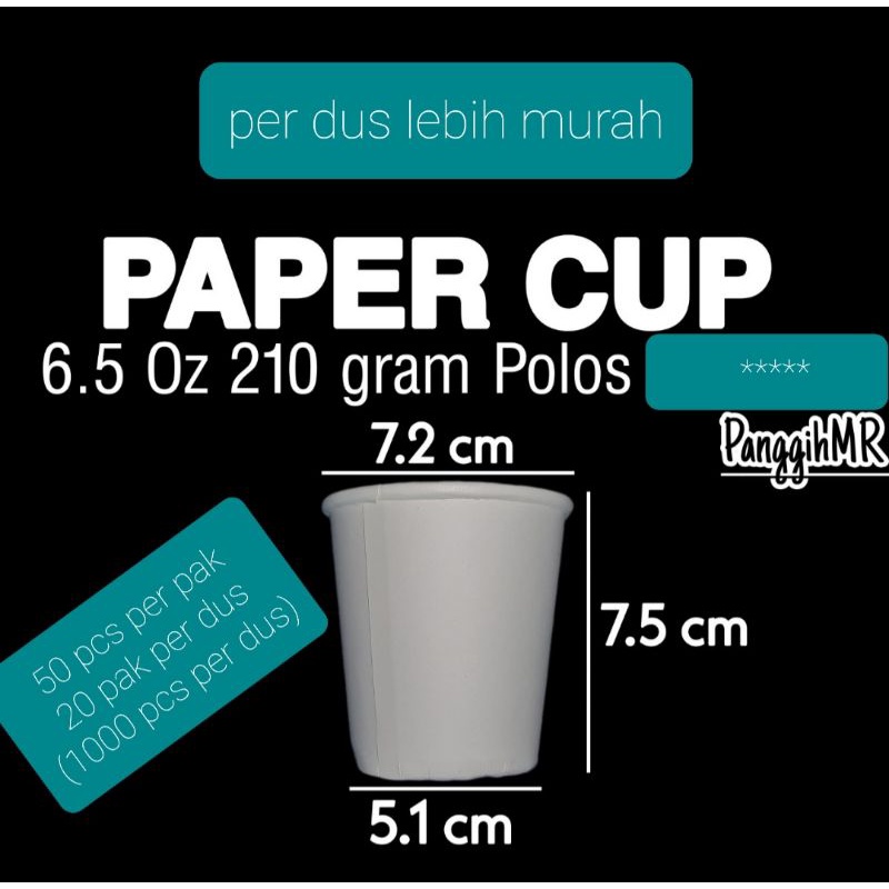 Jual #KARTON Paper cup 6.5 oz 210 gsm polos putih. 50pcs per pak, 20 ...