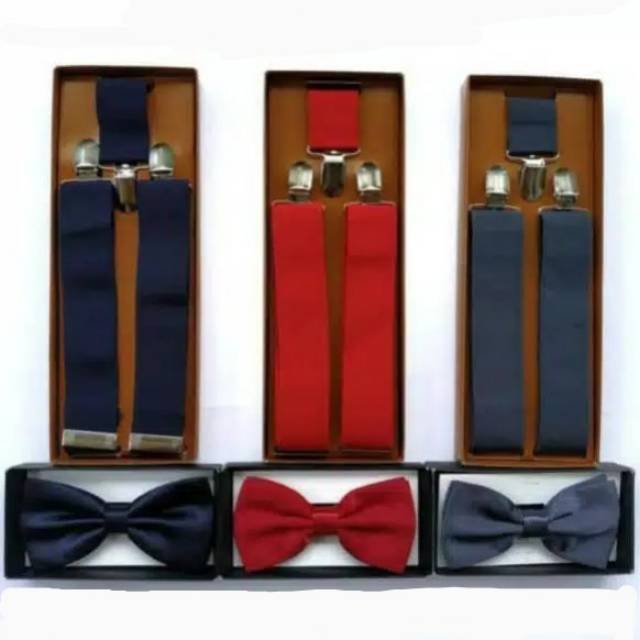 Jual Suspender dan dasi kupu kupu polos Tanpa Dus | Shopee Indonesia