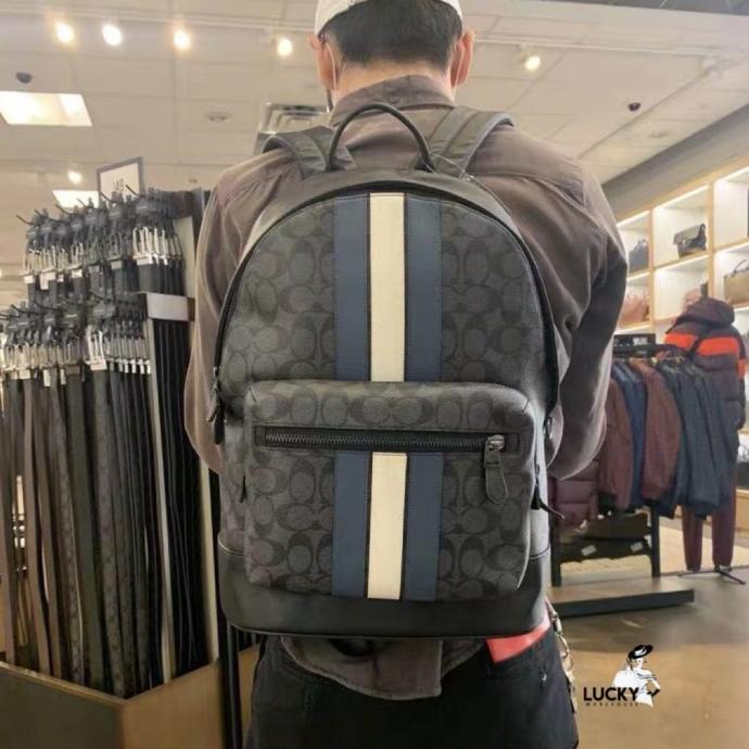 Jual Coach West Backpack In Signature Canvas With Varsity Stripe ORI