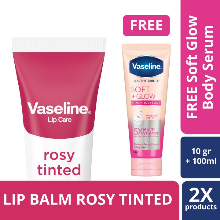 Jual Vaseline Lip Balm Rosy Tinted 10 gr Free Vaseline Soft Glow Body