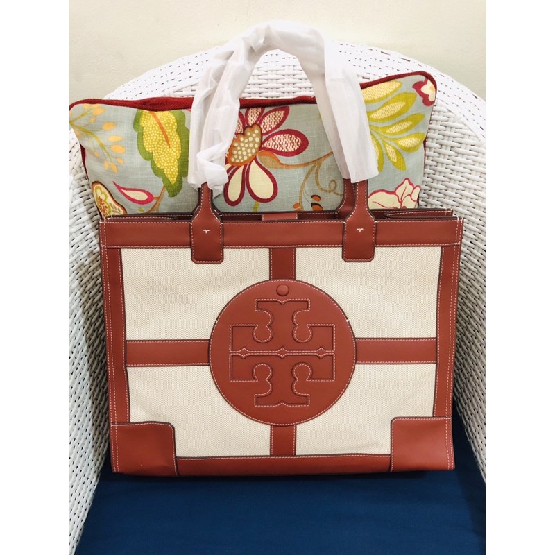 Jual Tory Burch Ella Canvas Quadrant Tote Bag Shopee Indonesia