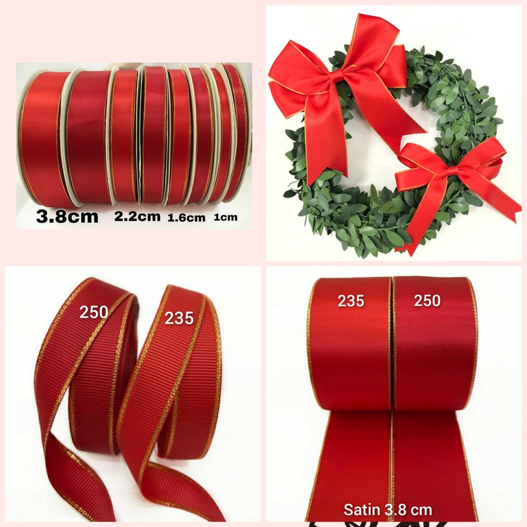 Jual 1 YARD - PITA MERAH LIST GOLD & SILVER | DOUBLE SATIN & GROSGRAIN