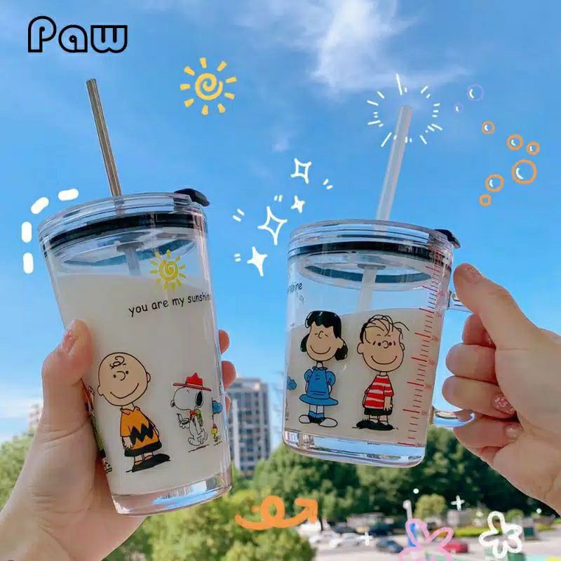 Jual Water Milk Cup Straw Cup Botol Minum Kaca Gelas Kaca Anti