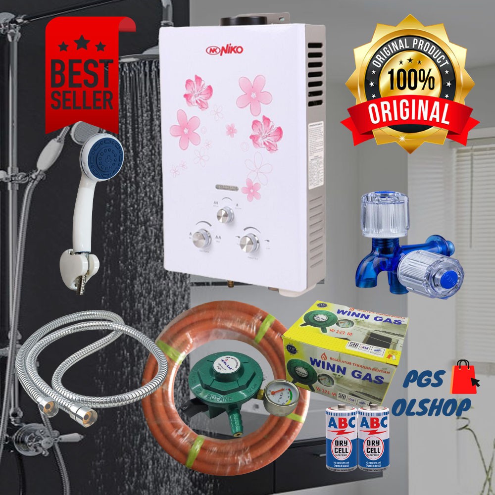 Jual Water Heater Pemanas Air Kamar Mandi Gas Niko Lengkap Putih Shopee Indonesia 2237