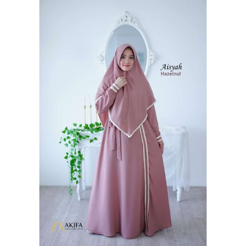 Jual Gamis Set Khimar Warna Nude Gamis Aisyah Hazelnut Ori By Akifa