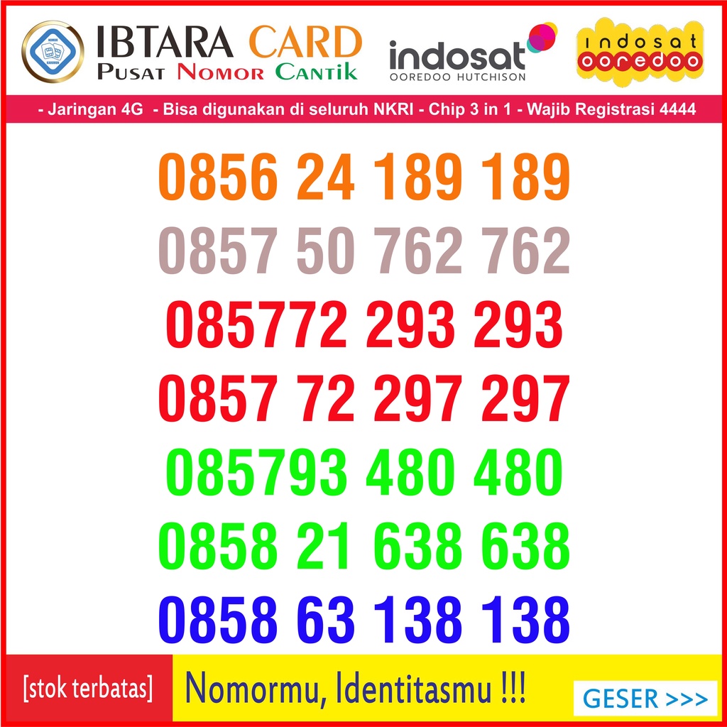 Jual Kartu Perdana Im3 ooredoo Cantik Nomor Cantik Inodsat Seri Double ...