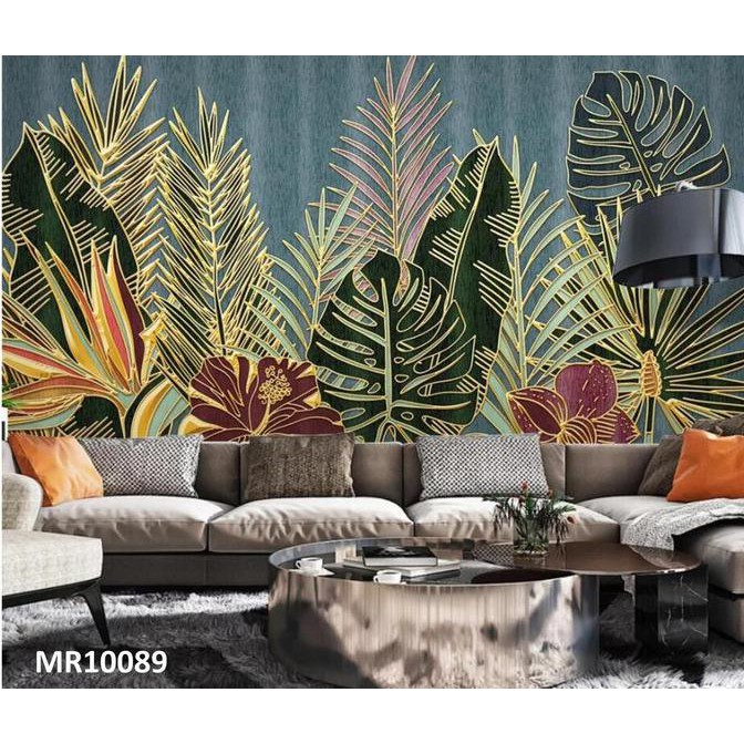 Jual Photowall Mural Dinding Wallpaper Mural Bunga Daun Monstera Gold