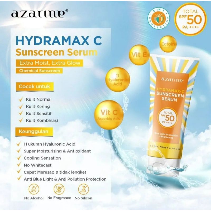 Jual AZARINE SUNSCREEN HYDRAMAX C SUNSCREEN SPF 50 (warna kuning ...
