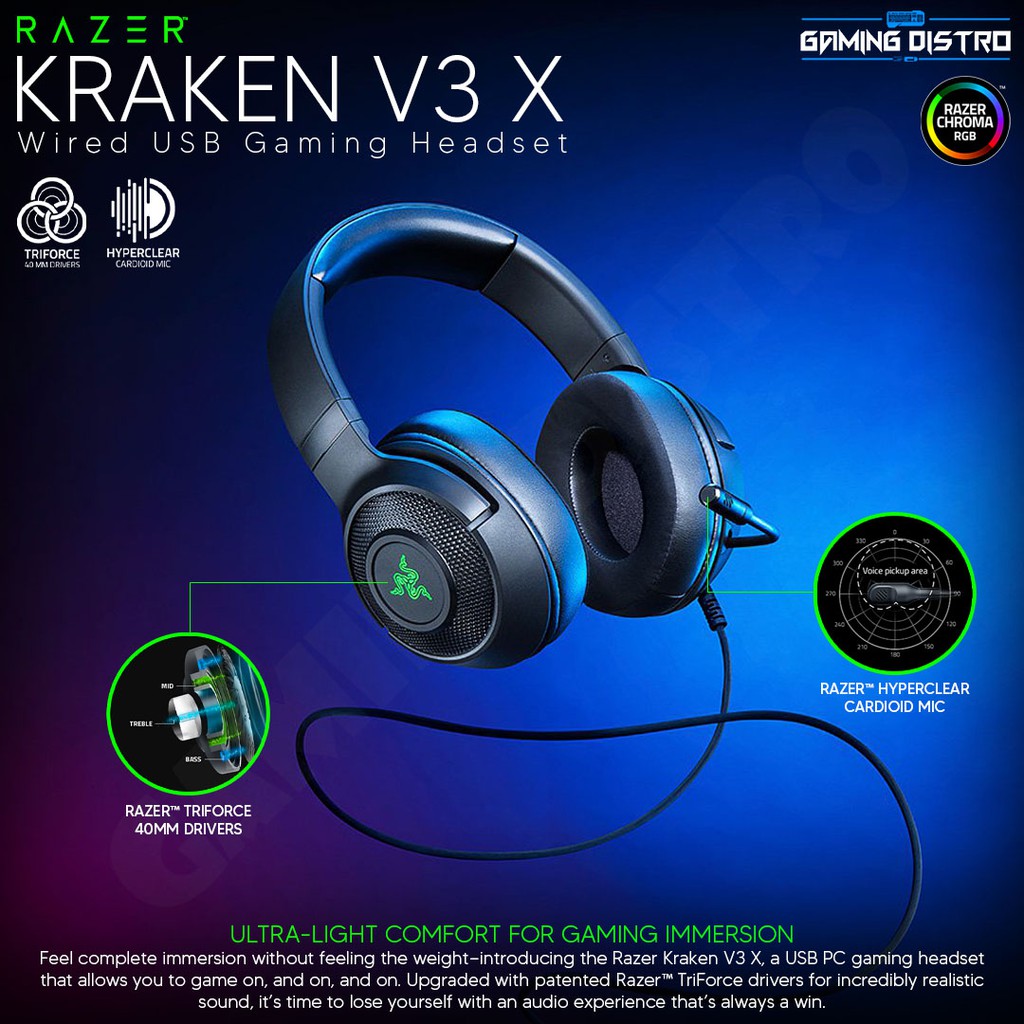 Jual Headset Gaming Razer Kraken V3 X - Razer Kraken V3 X Chroma ...