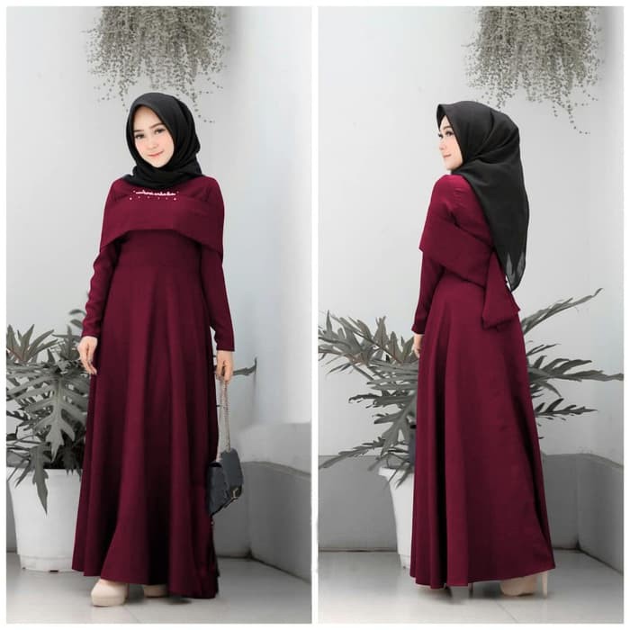 dress MAXI TITIAN MAROON Hijab 0121 SBL Baju Gamis Wanita Terbaru