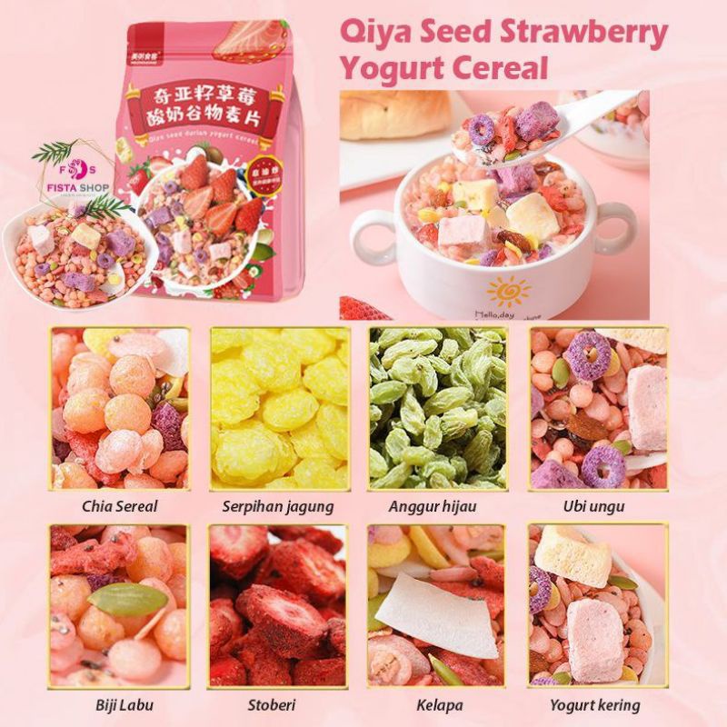 Jual QIYA SEED STRAWBERRY YOGURT CEREAL 400GR HALAL Shopee Indonesia