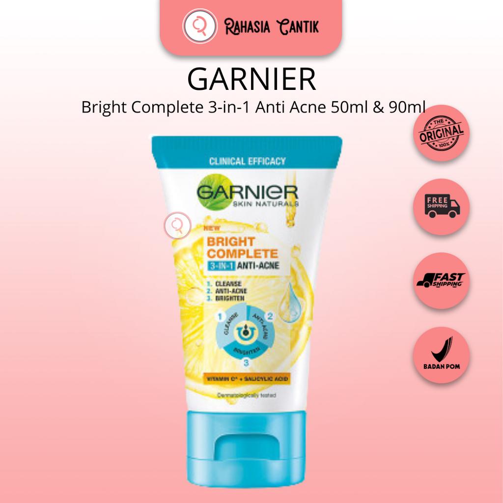 Jual Garnier Bright Complete 3in1 Anti Acne Facial Wash 50ml & 90ml