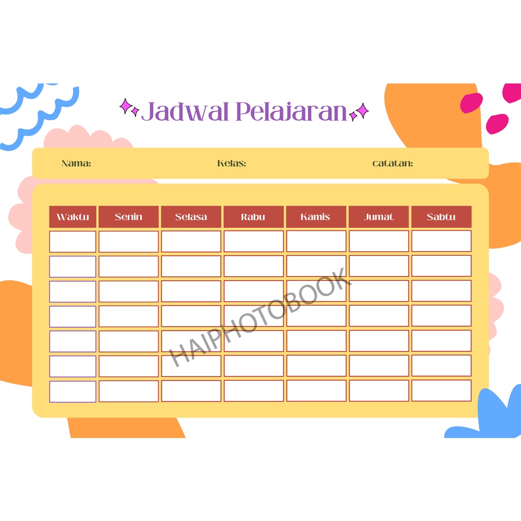 Jual JADWAL PELAJARAN ANAK / SCHOOL TIMETABLE / POSTER PELAJARAN / WiPE ...