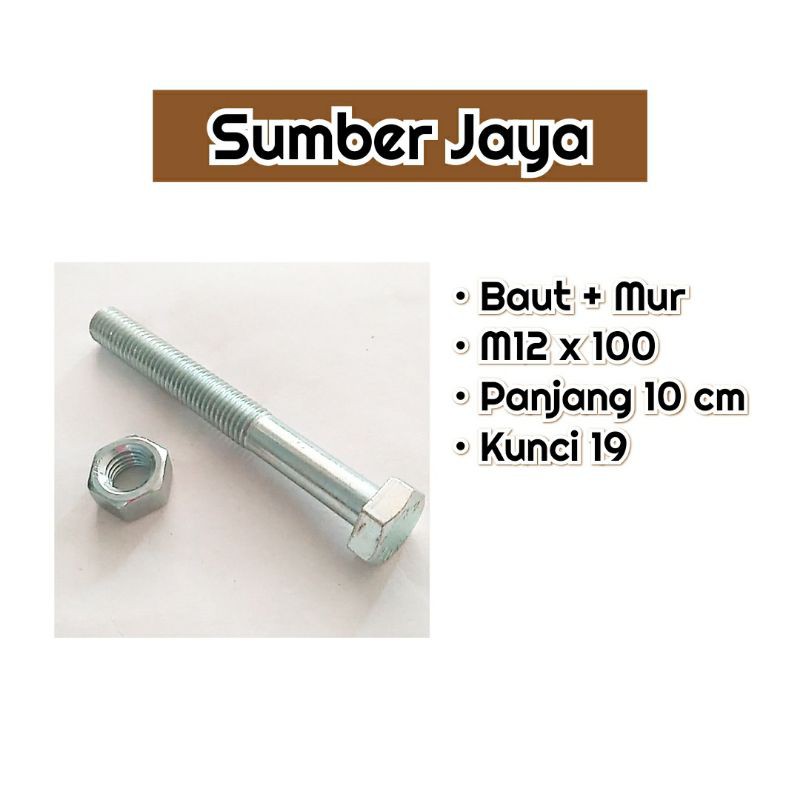 Jual Mur Baut M12 X 100 Kunci 19 Panjang 10 Cm | Shopee Indonesia