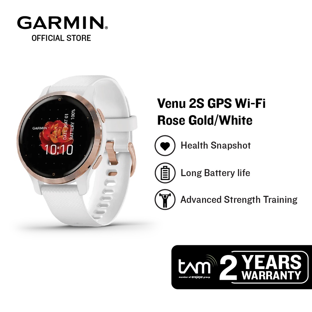 GARMIN Venu 2S Smartwatch, GPS Wi-Fi, Rose Gold + White