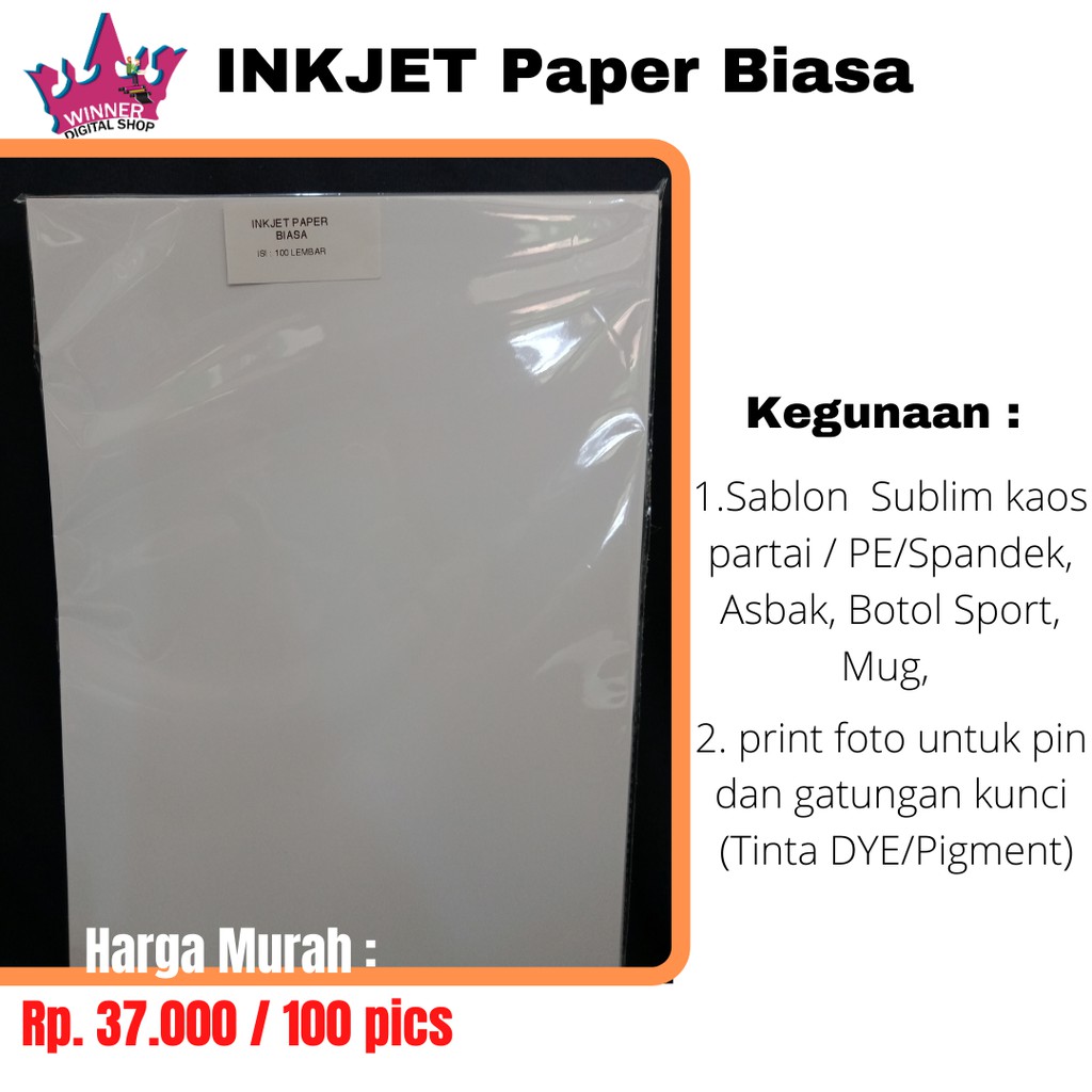 Jual INKJET PAPER MUG PIN DAN KAOS PE A4 100 Lbr INKJET PAPER BIASA ...