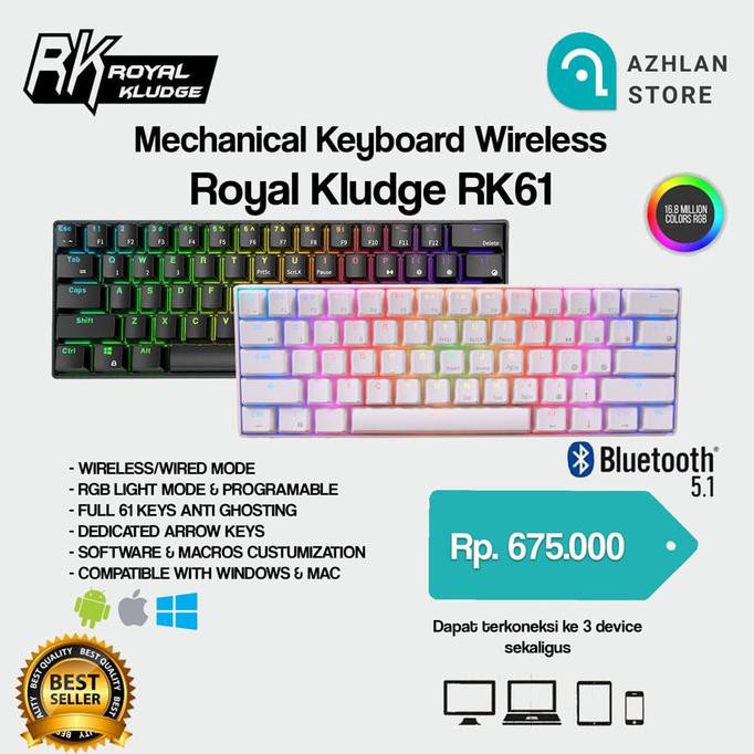 Jual Royal Kludge Rk61 Mechanical Keyboard Wireless - Putih Best Seller ...