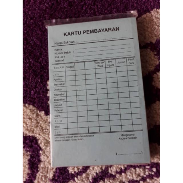 Jual Kartu Pembayaran Spp Iuran Sekolah Tkpaud Isi 50 Lembar