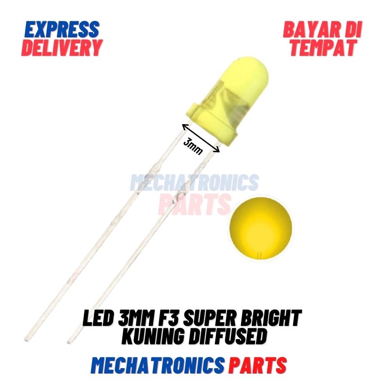 Jual LED 3MM F3 SUPER BRIGHT YELLOW KUNING DIFFUSED | Shopee Indonesia