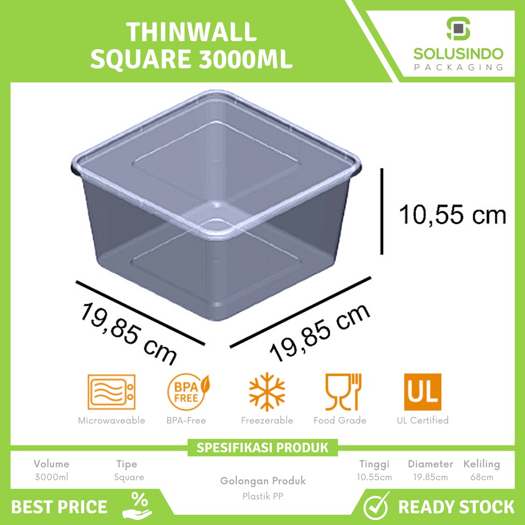 Jual Thinwall Square Kotak 3000ml Sq Tempat Makan Plastik Tahan Panas