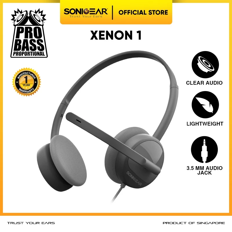 Headset Microphone Headphone SonicGear Xenon 1 untuk Office Sekolah Gaming | Portable Light Weight
