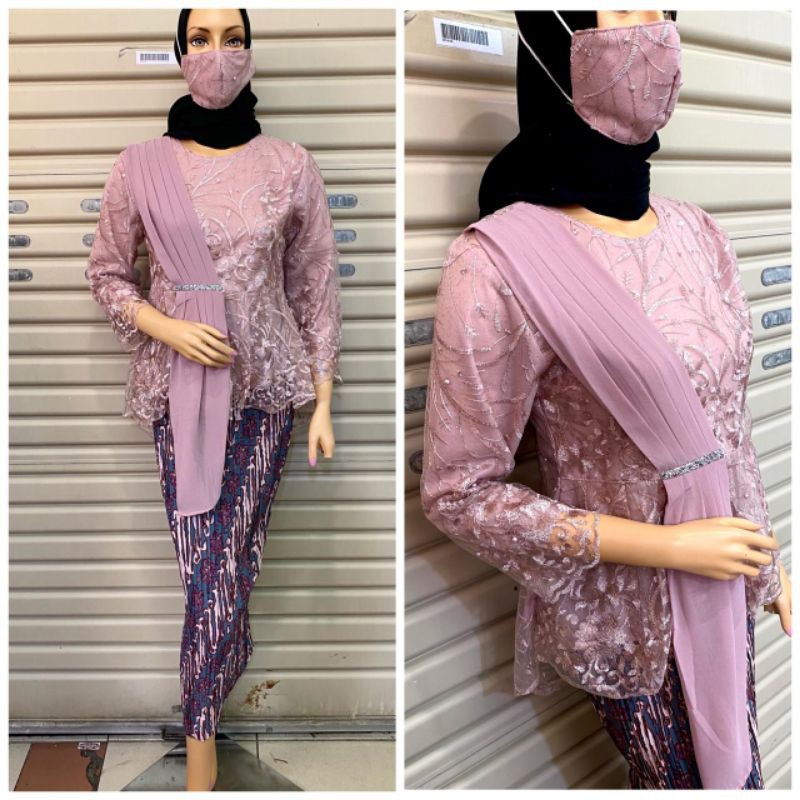 Jual Set Blouse Amalia Selendang Modern Kebaya Aurora Selendang Tille Kebaya Wisuda Kebaya