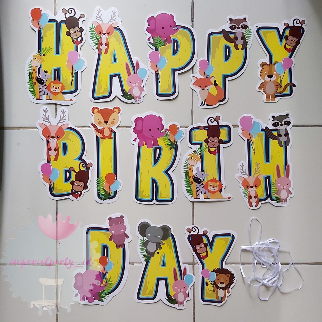 Jual Banner Bunting Flag Happy Birthday HBD Safari Animal Jungle Besar ...