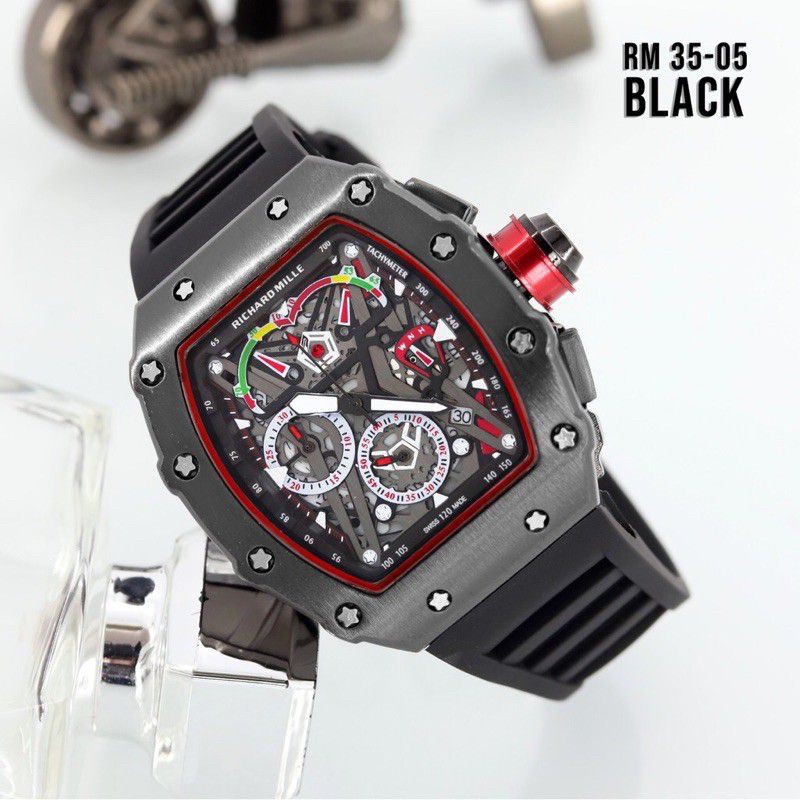 Jam Tangan Pria Richard Mile RM 5599 Strap Rubber Tanggal Aktif Free Box Batre Cadangan Original