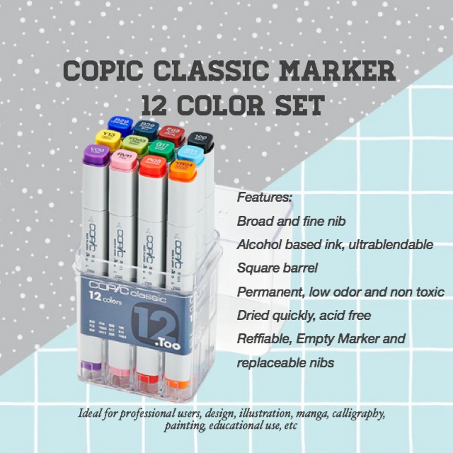 Copic Classic Marker - Basic Colors, Set of 12