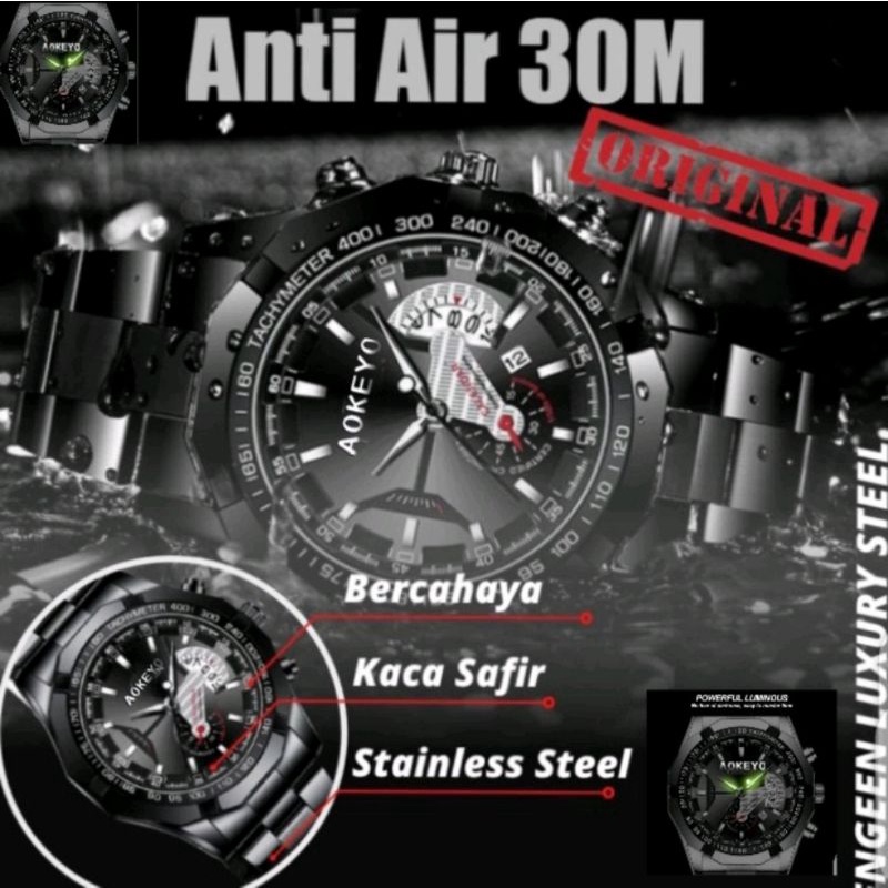 Jual Aokeyo S001 Jam Tangan Pria Anti Air Original Luxury Stainless