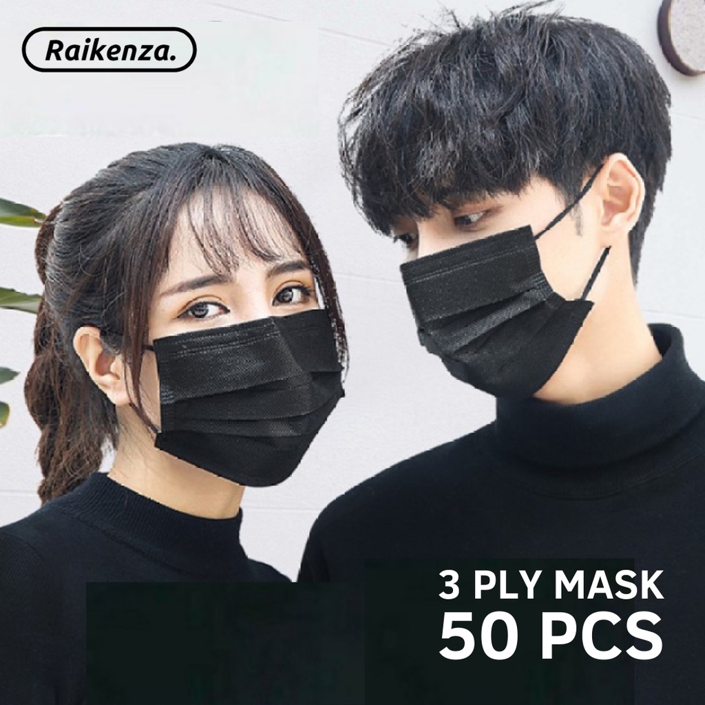 Jual Masker Hitam 3 Ply Earloop Disposable 3 Play 1 Box Isi 50 Pcs ...