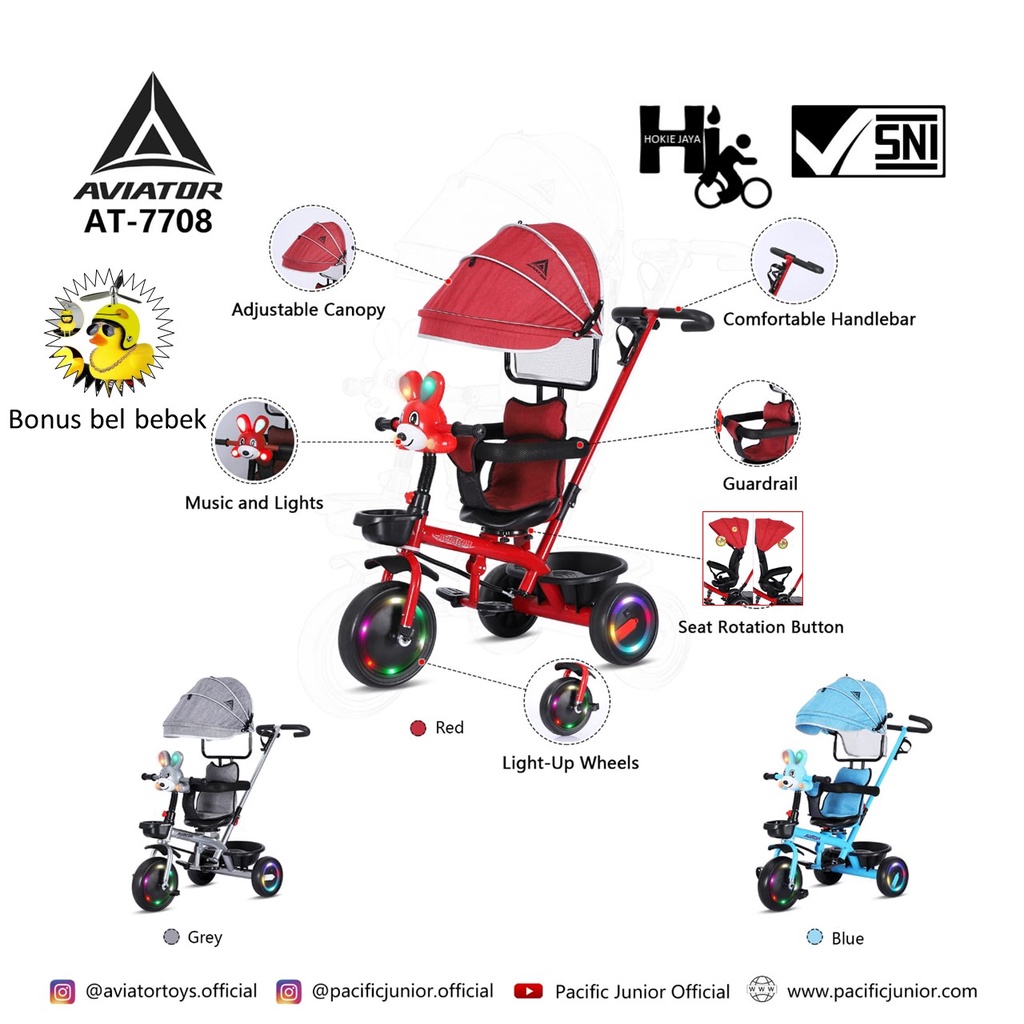 Jual Sepeda Roda Tiga AVIATOR 7708 Stroller FITUR Music - Bangku 2 Ways ...