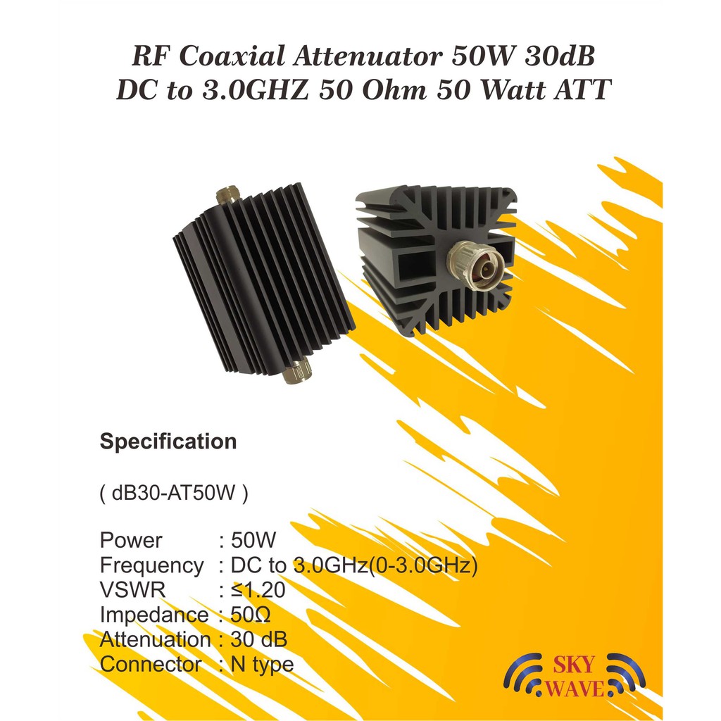 Jual RF Coaxial Attenuator 50W 30dB DC to 3.0GHZ 50 Ohm 50 Watt ATT ...
