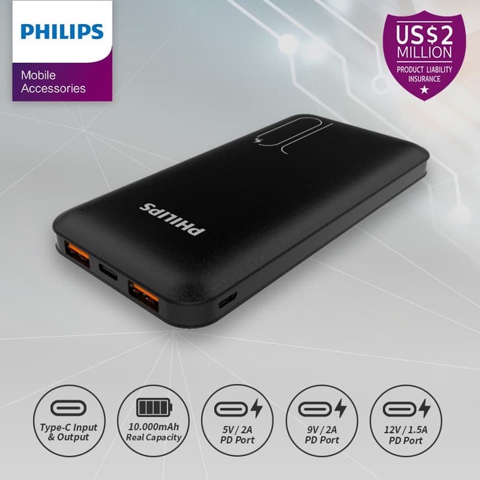 Jual PHILIPS DLP 6812C PowerBank 10,000mAh 18W PD-QC Original - Black ...
