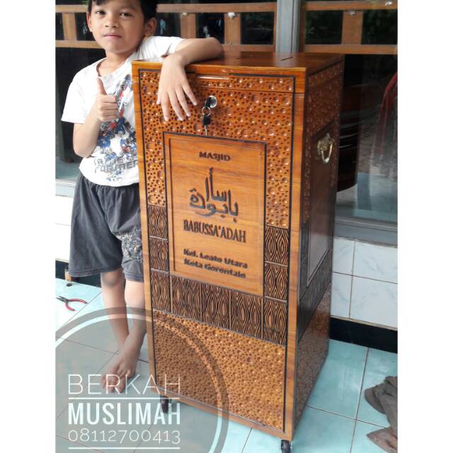 Jual Kotak Amal Kayu Jati Masjid Custom 2 Sekat Flexible T 90 Cm