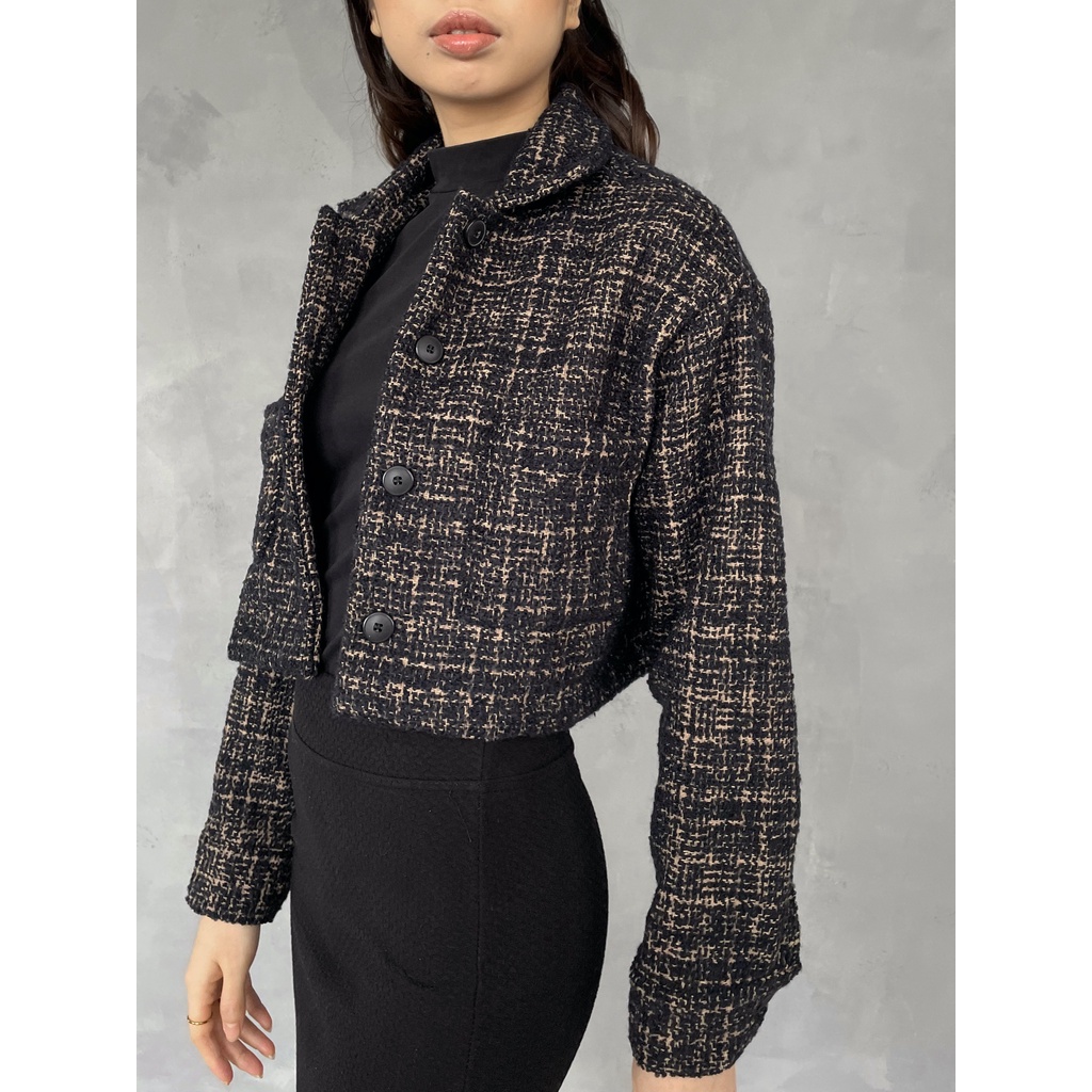 Jual SEDA | TOVE JACKET | Jacket Kemeja Tweed Hitam | Shopee Indonesia