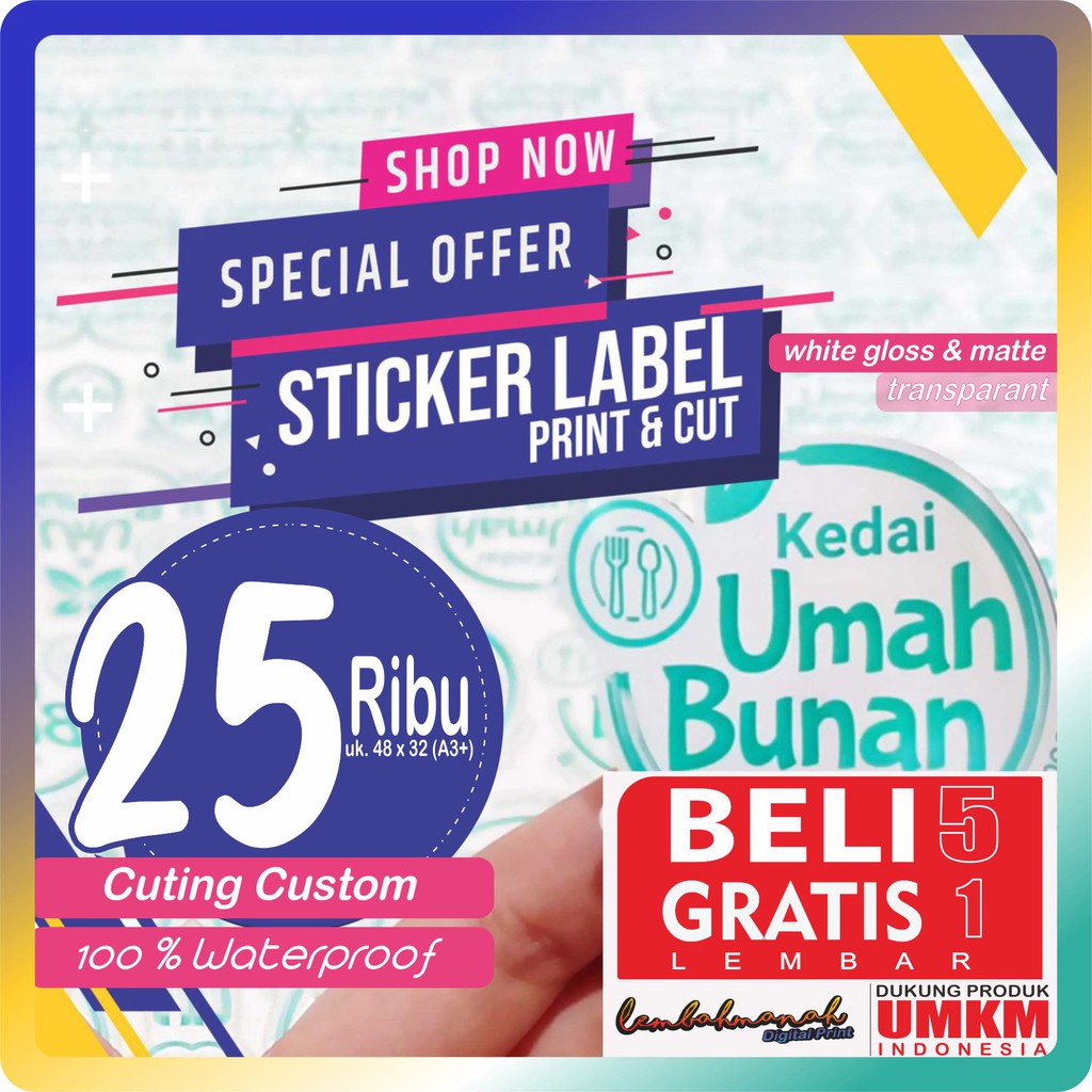 Jual Cetak Stiker Label Vinyl Transparan A3 Cut Cetak Label