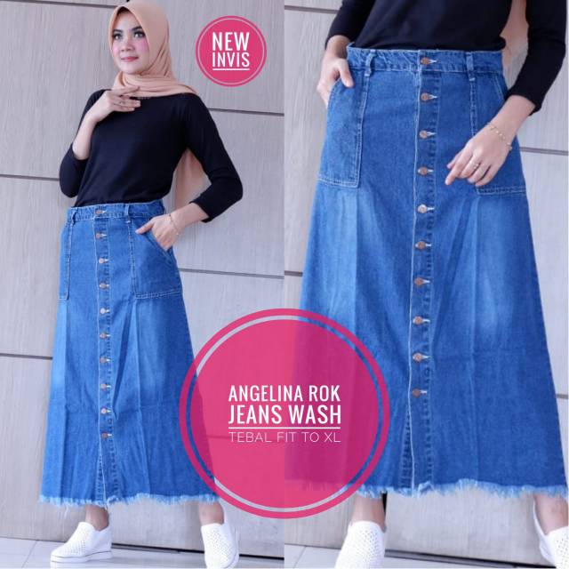 Jual ANGELINA rok jeans ORIGINAL by new invis full kancing (navy/abu ...