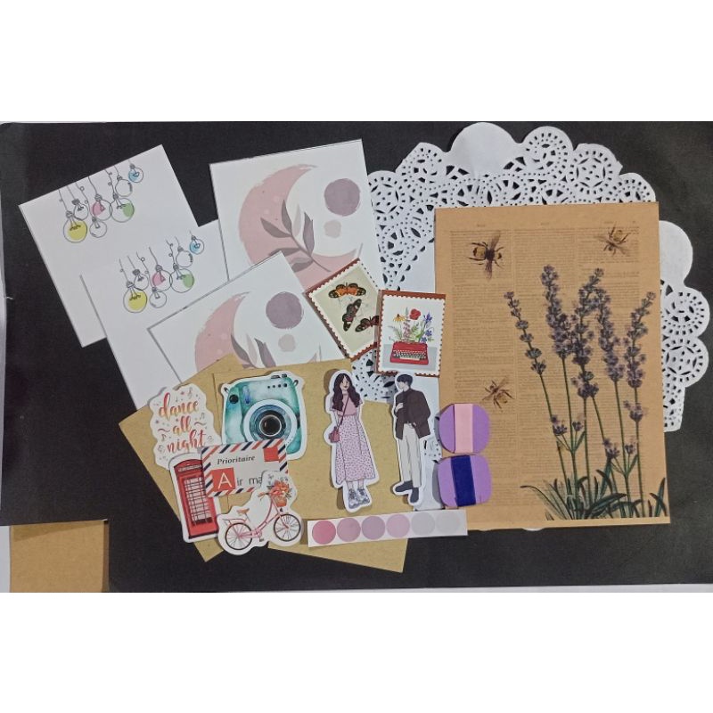 Jual kit scrapbook/paket journal 21 item/basic paper/kraft paper/stiker ...