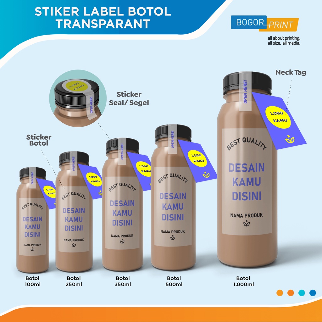 Jual Cetak Paket Label Stiker Botol Transparant Kemasan Minuman Segel Hang Tag Ukuran 9254