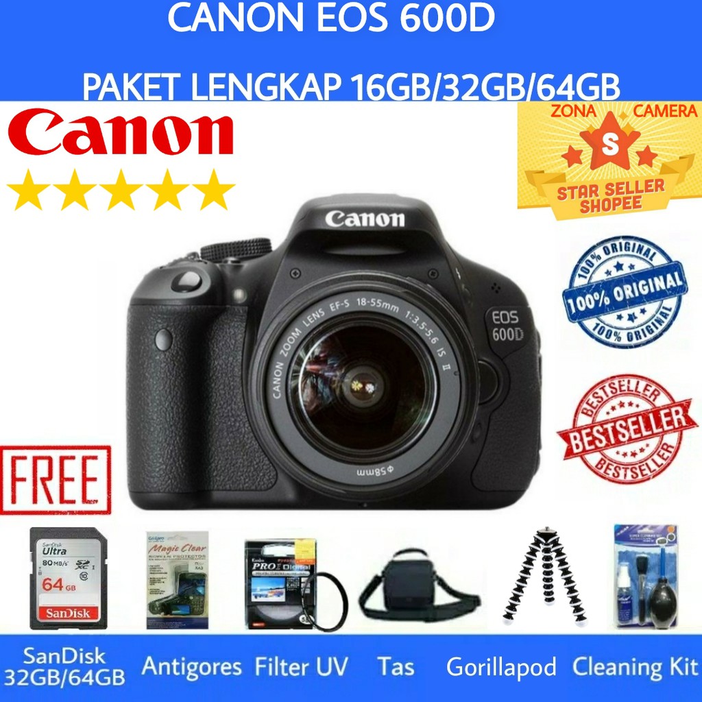Jual CANON EOS 600D / CANON 600D KIT 18-55MM IS II - PAKET LENGKAP ...