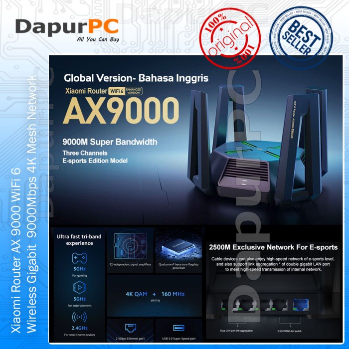 Jual Mi AX9000 WiFi 6 Router 9000Mbps 4K Mesh Network Game Acceleration ...