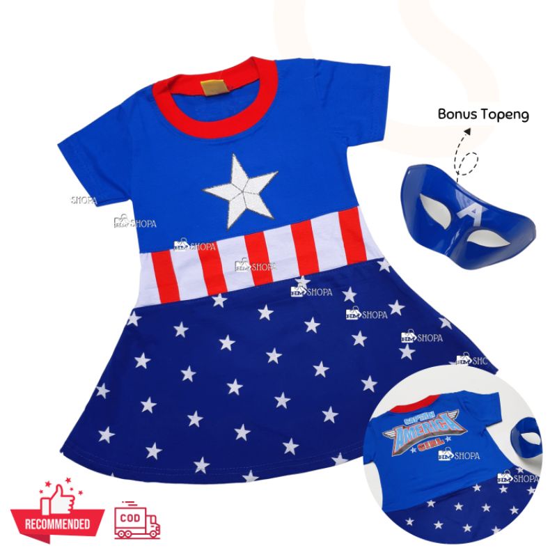 Jual HM Baju Dress Kostum CAPTAIN AMERICA GIRL + Topeng | Shopee Indonesia