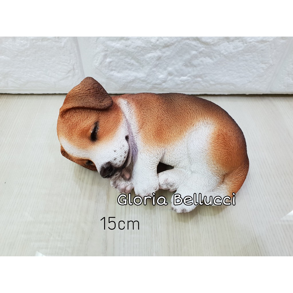 Jual patung pajangan miniatur anjing beagle tidur doggy petshop